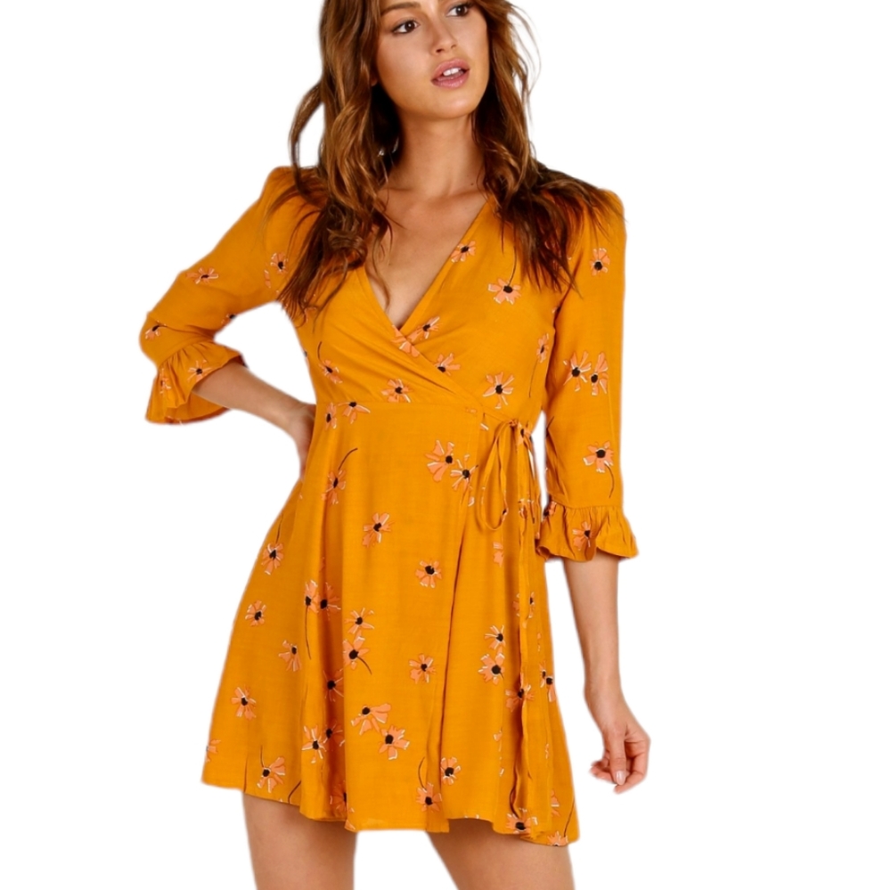 FAITHFULL THE BRAND Cavallo Wrap Dress Size S Floral Daisy Boho